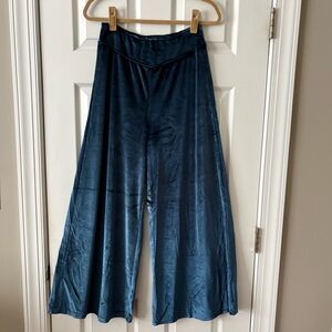 Bohme High Waist Velour Wide Leg Casual Pants Palazzo Womens S Teal Comfort Boho
